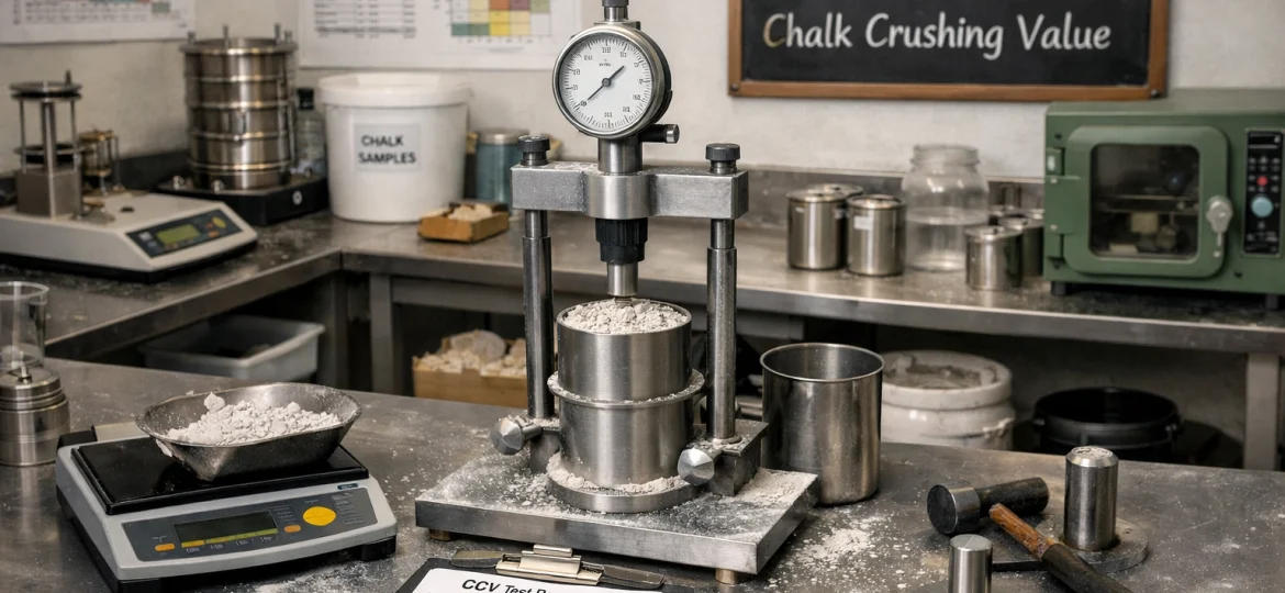CCV (Chalk Crushing Value) testing geotechnical lab scene img