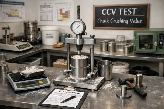 CCV (Chalk Crushing Value) testing geotechnical lab scene img